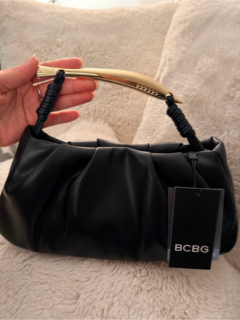 BCBG Black Clutch with Gold Top Handle